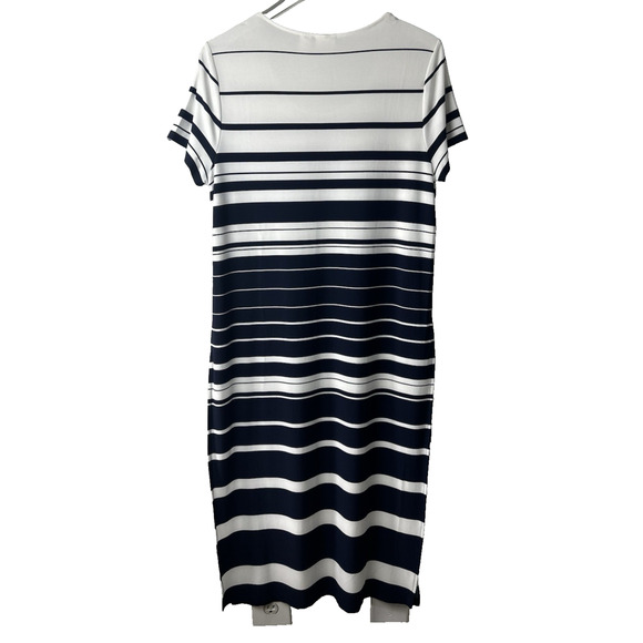 Chico's Blue White Striped Knit Maxi Dress -‎ Size 2 - Picture 6 of 13